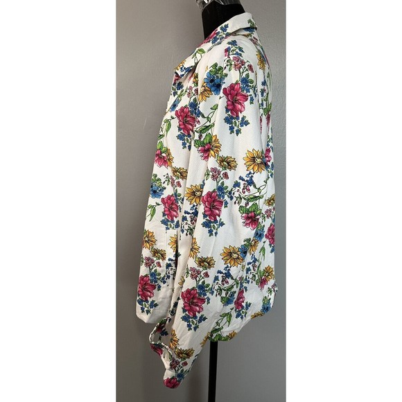Koret White floral print Full Zip long sleeve jacket Pockets Collared Coat Sz XL - Picture 3 of 8